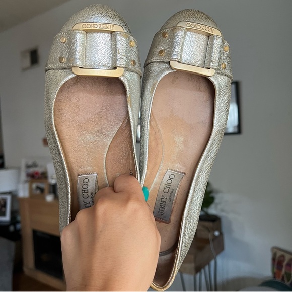 Jimmy Choo Metallic Silver Leather Ballet Flats Size 8 - Picture 11 of 14